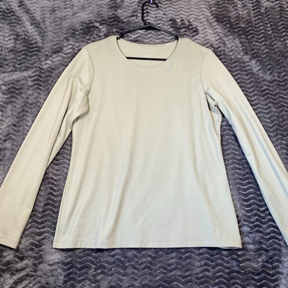 Chicos Light Beige Long-Sleeve Stretch Top  Nylon/Spandex Blend Womens sz 1 - Picture 1 of 8